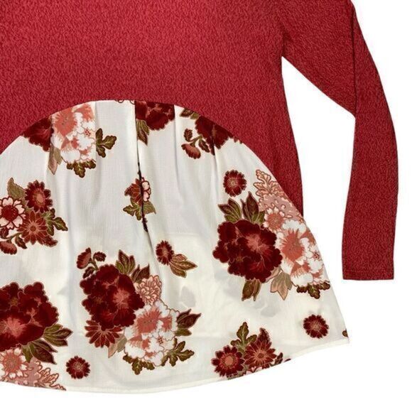 Zac & Rachel Sweater Womens Size Small Red Knit Floral Layered Tunic Sweater - Picture 8 of 15